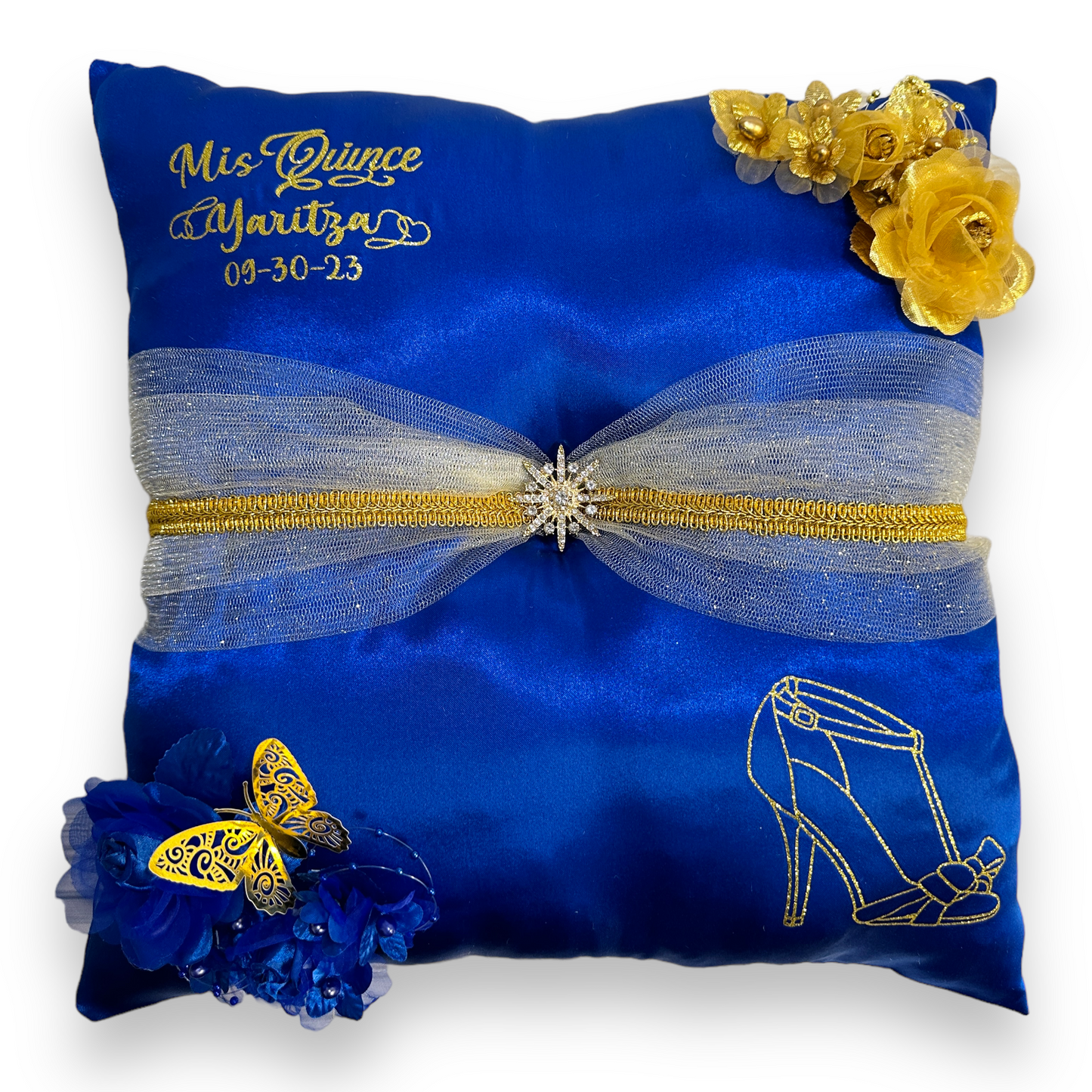 Blue Quinceañera Pillow Set | Sweet 16 Set, Shoe Pillow, Tiara Pillow & Corsage
