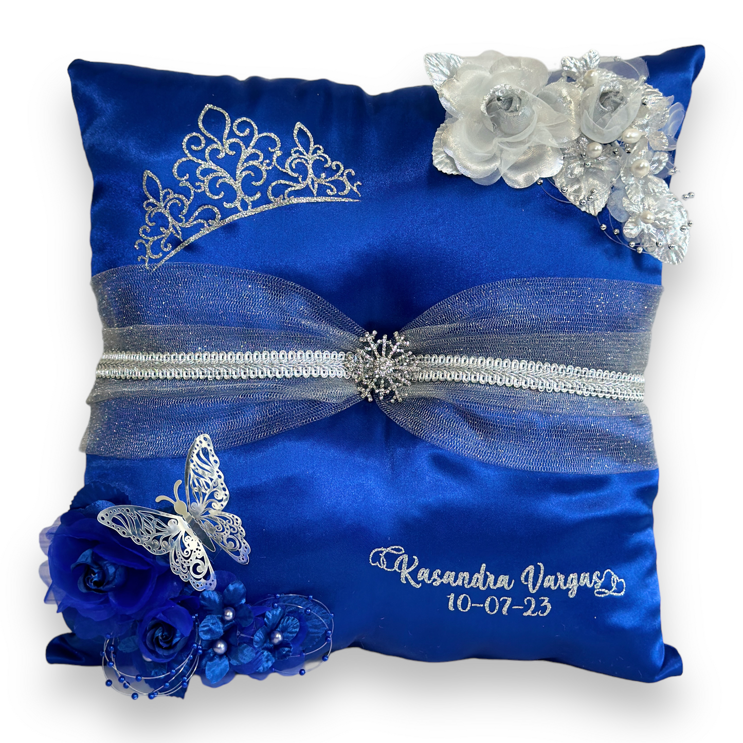 Blue Quinceañera Pillow Set | Sweet 16 Set, Shoe Pillow, Tiara Pillow & Corsage