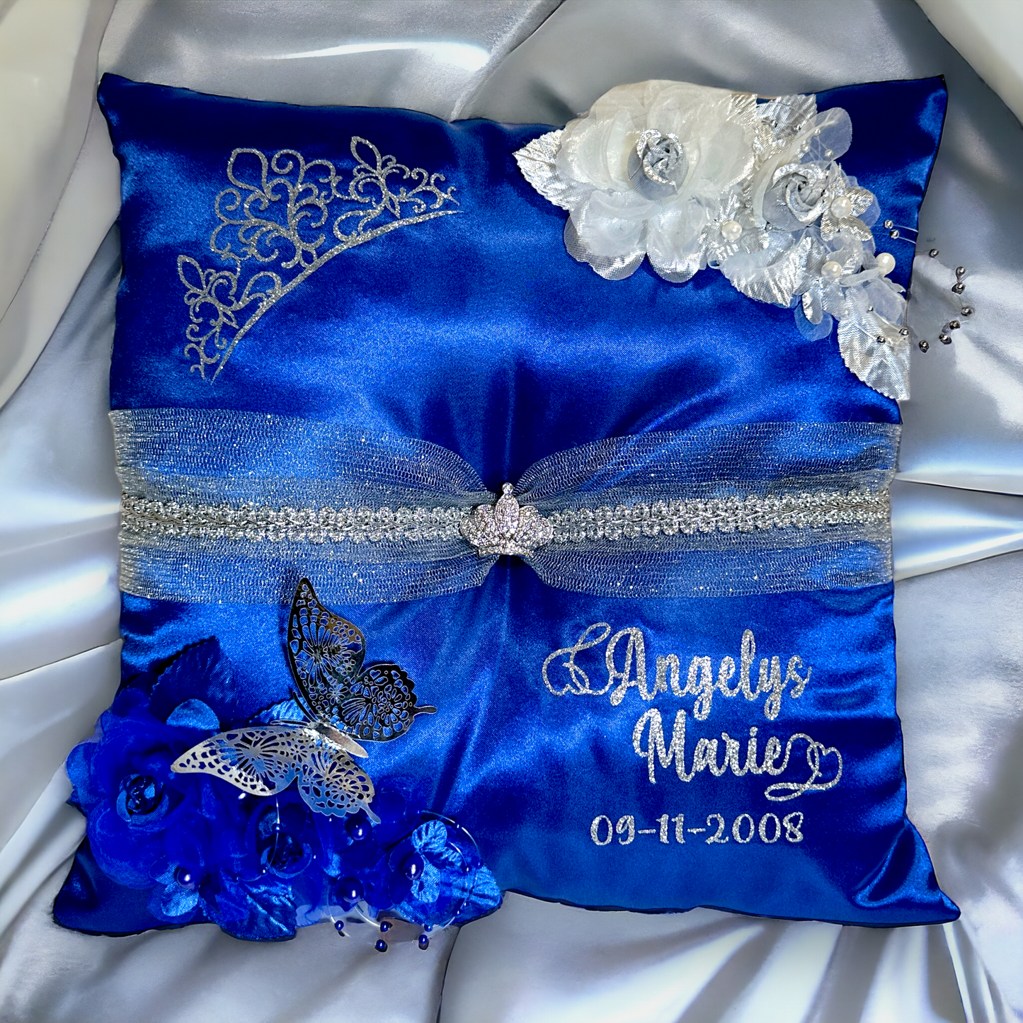 Blue Quinceañera Pillow Set | Sweet 16 Set, Shoe Pillow, Tiara Pillow & Corsage