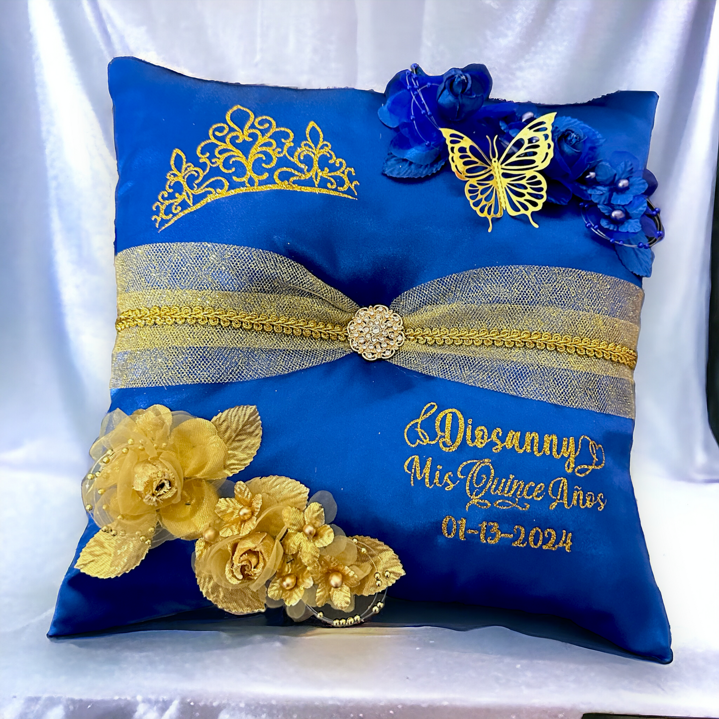 Blue Quinceañera Pillow Set | Sweet 16 Set, Shoe Pillow, Tiara Pillow & Corsage