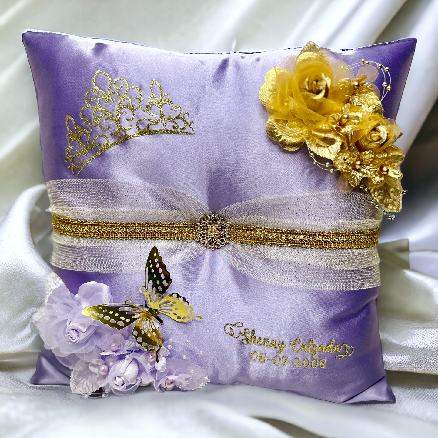 Light Purple, Lavender | Quinceañera Pillow Set | Sweet 16 Full Set, Shoe Pillow, Tiara Pillow & Corsage